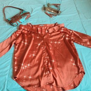 Nice orange stain blouse size Medium very nice for any type of event